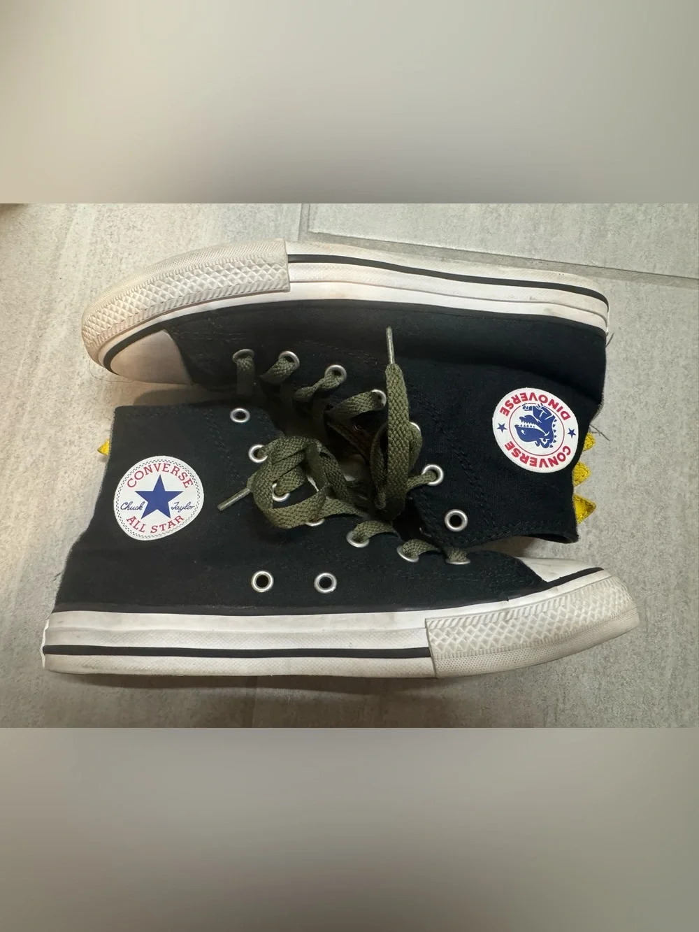 Kids DINOSAUR Converse Chuck Taylor All Star Sneakers - Black with Olive Laces